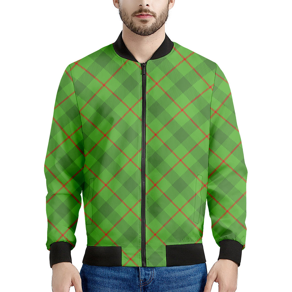 Green And Red Plaid Pattern Print Men's Bomber Jacket