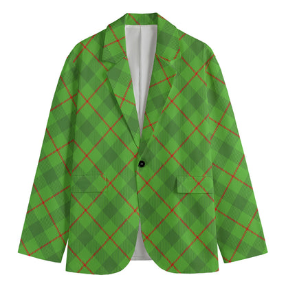Green And Red Plaid Pattern Print Men's Cotton Blazer