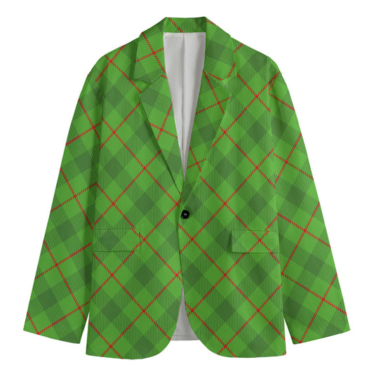 Green And Red Plaid Pattern Print Men's Cotton Blazer