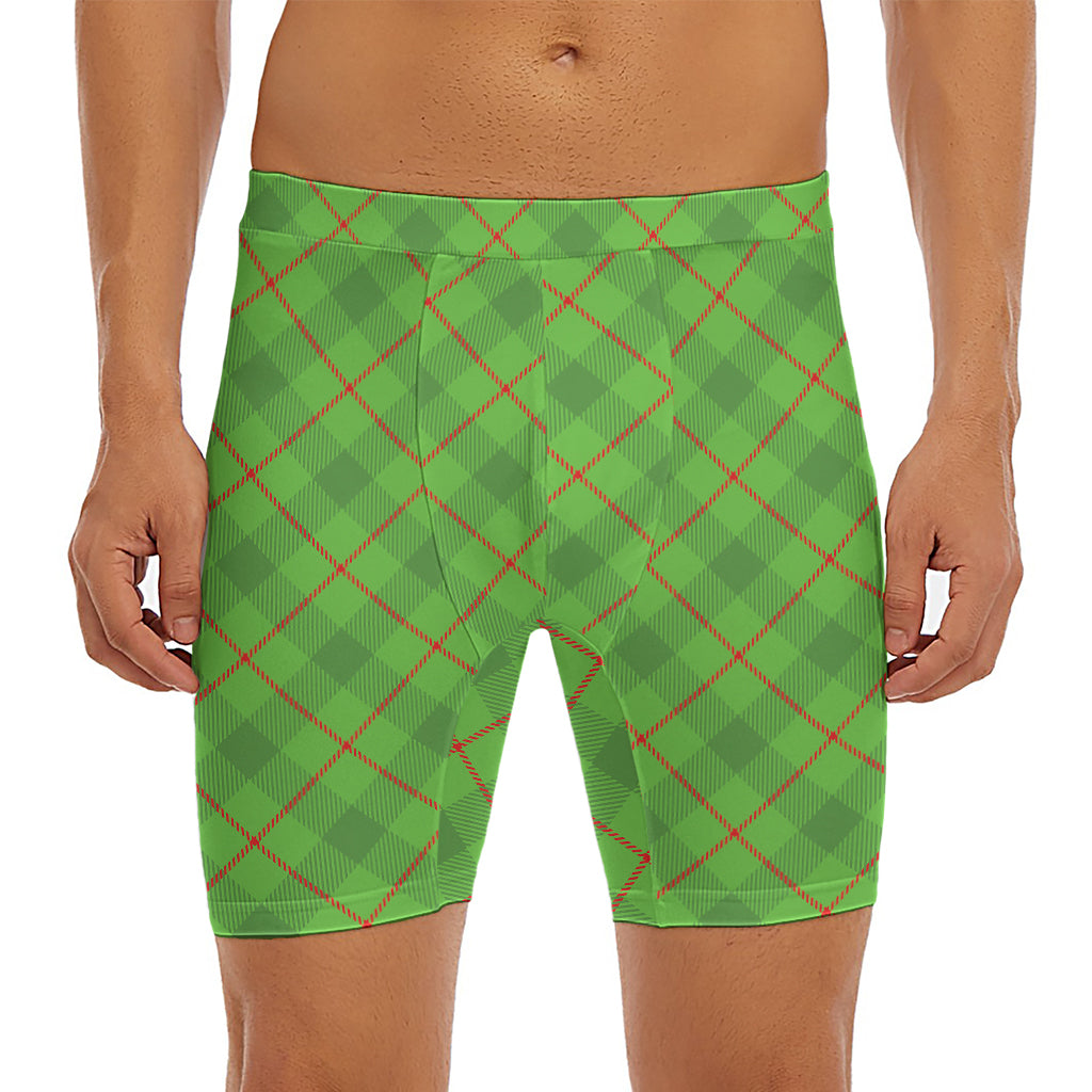 Green And Red Plaid Pattern Print Men's Long Boxer Briefs