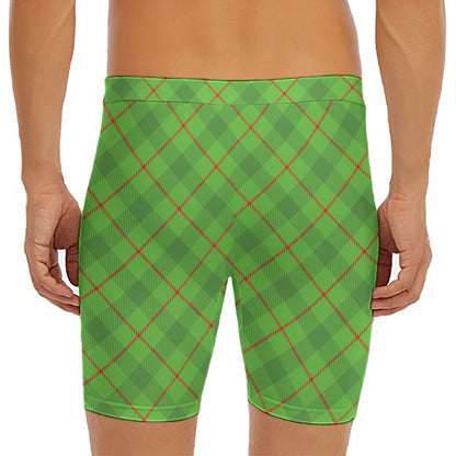 Green And Red Plaid Pattern Print Men's Long Boxer Briefs
