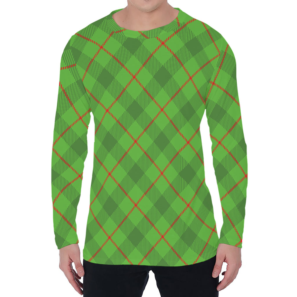 Green And Red Plaid Pattern Print Men's Long Sleeve T-Shirt