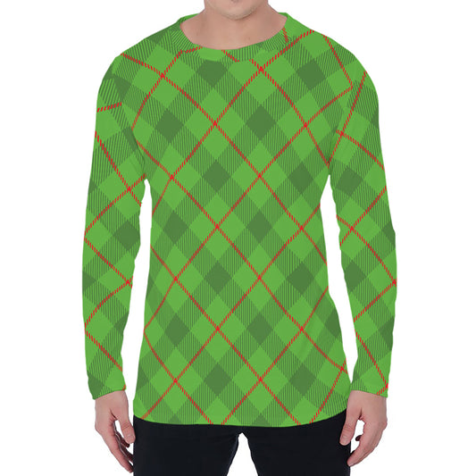 Green And Red Plaid Pattern Print Men's Long Sleeve T-Shirt