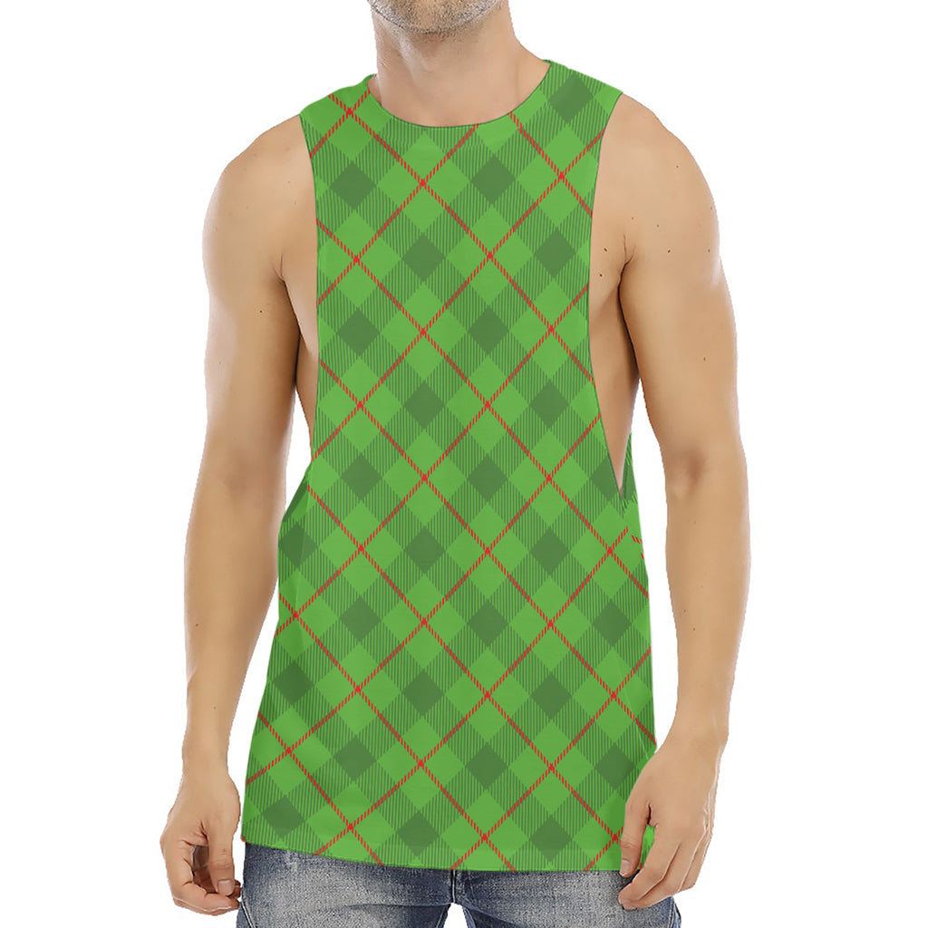 Green And Red Plaid Pattern Print Men's Muscle Tank Top