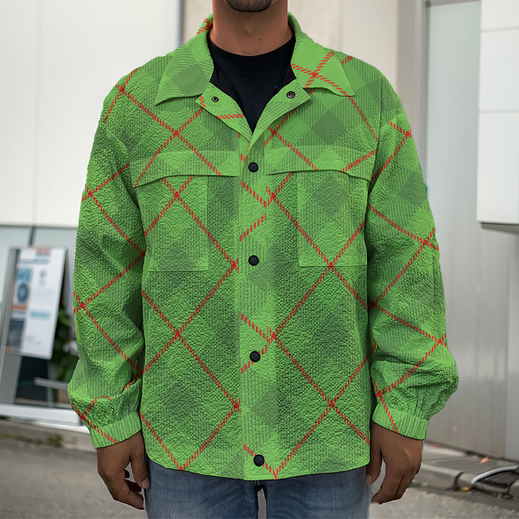 Green And Red Plaid Pattern Print Men's Shirt Jacket
