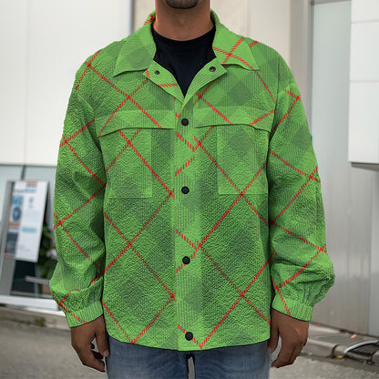 Green And Red Plaid Pattern Print Men's Shirt Jacket