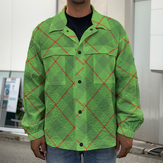 Green And Red Plaid Pattern Print Men's Shirt Jacket