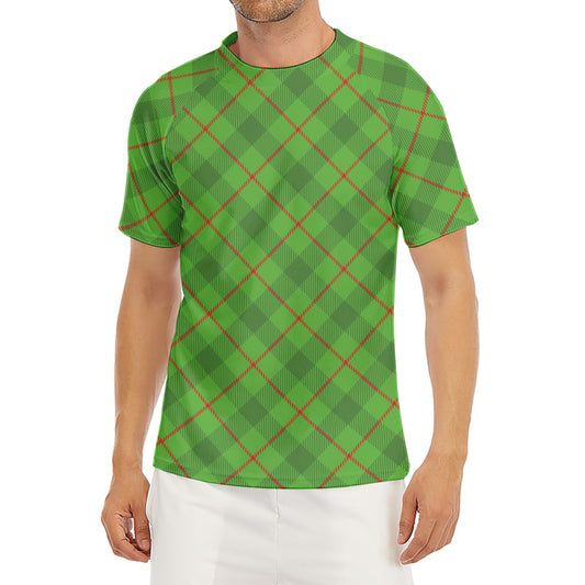Green And Red Plaid Pattern Print Men's Short Sleeve Rash Guard