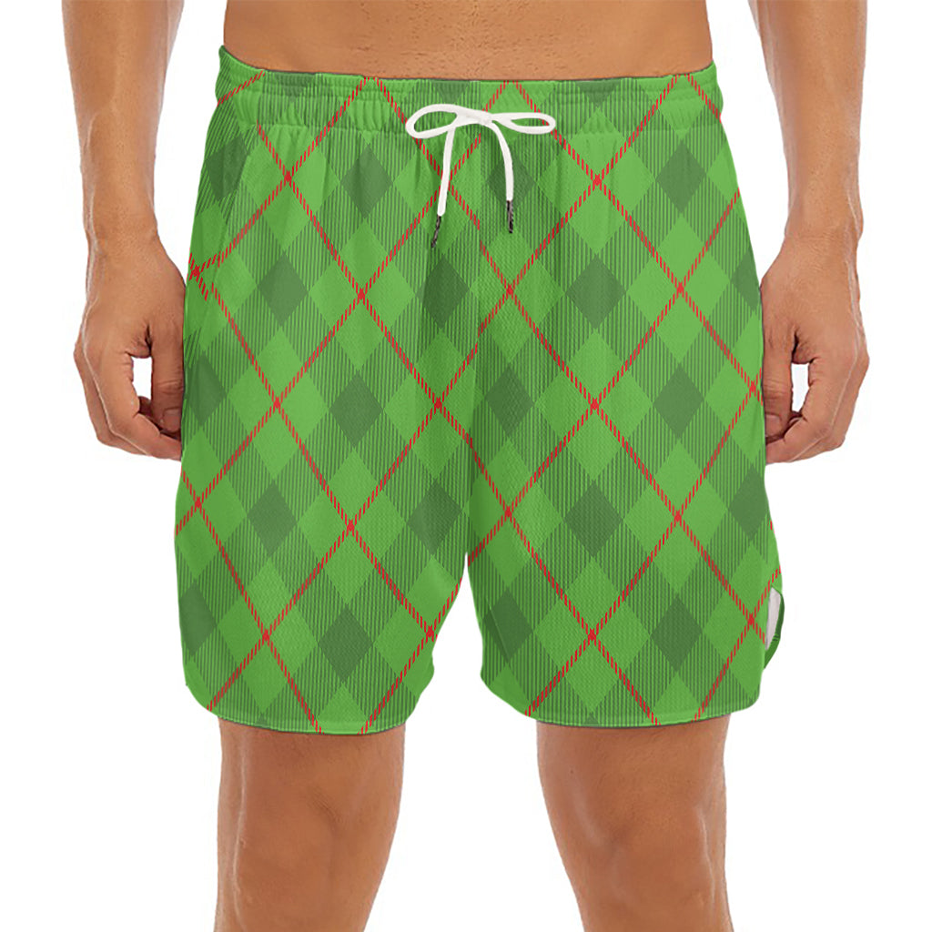 Green And Red Plaid Pattern Print Men's Split Running Shorts