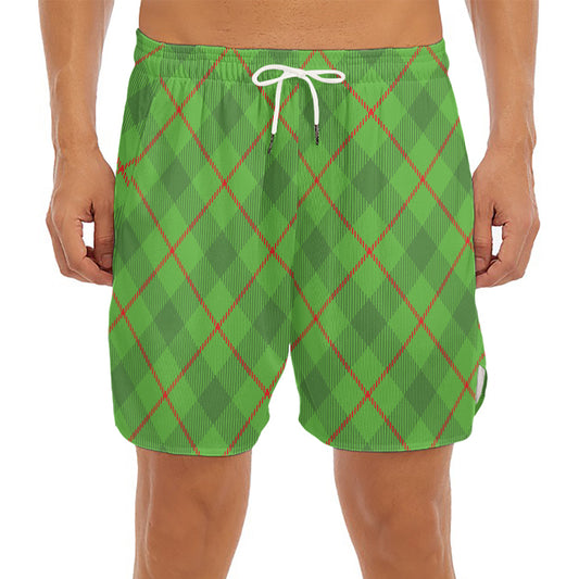 Green And Red Plaid Pattern Print Men's Split Running Shorts