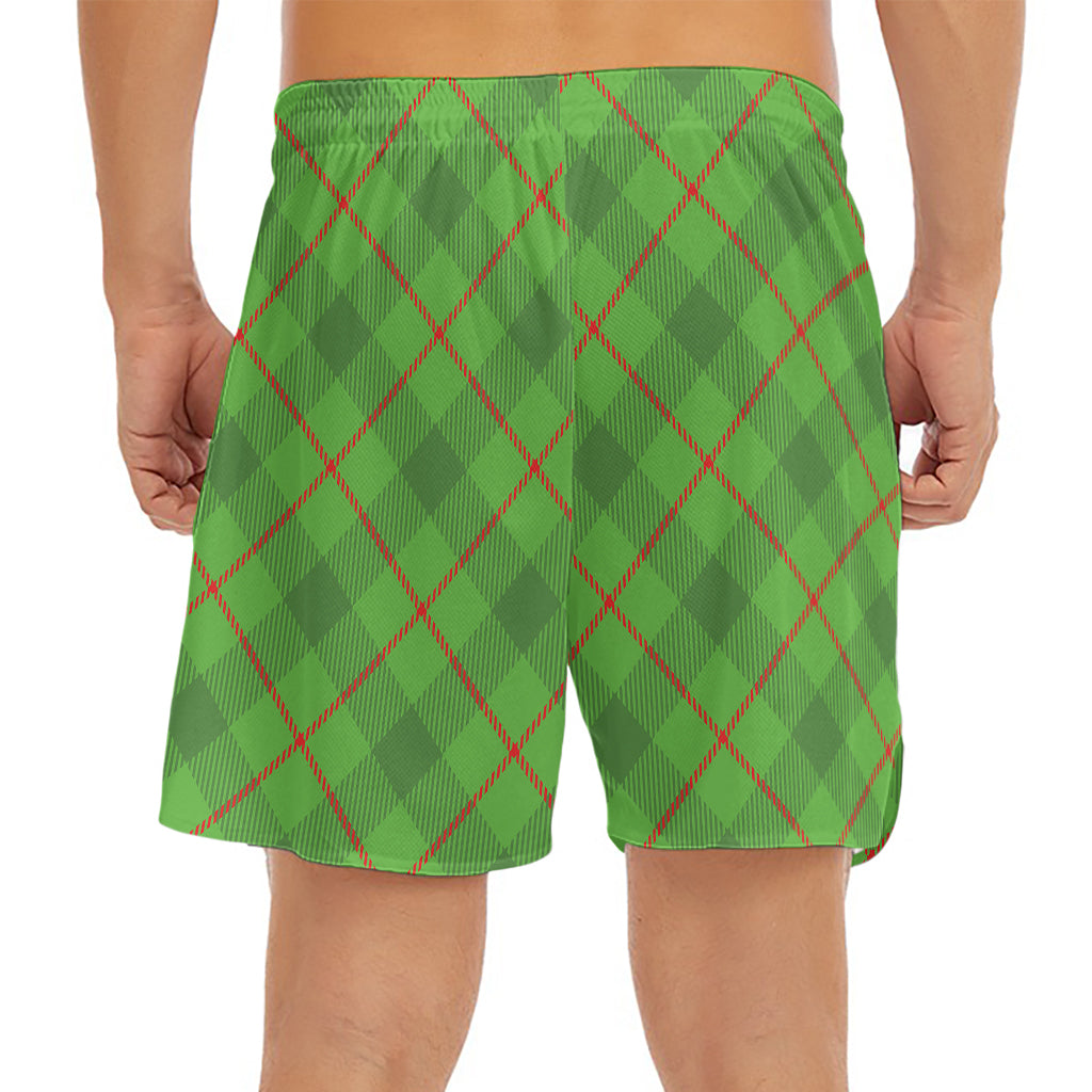 Green And Red Plaid Pattern Print Men's Split Running Shorts