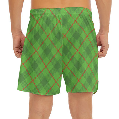 Green And Red Plaid Pattern Print Men's Split Running Shorts