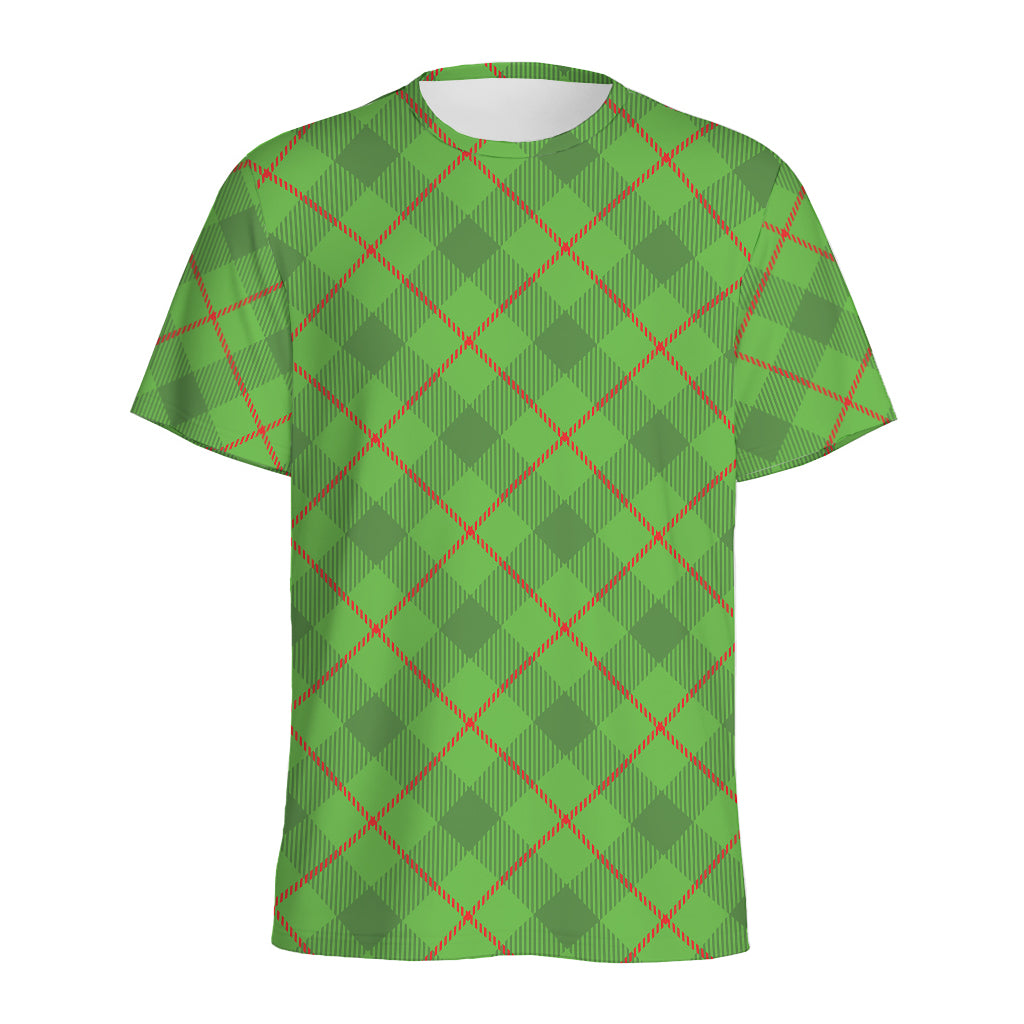 Green And Red Plaid Pattern Print Men's Sports T-Shirt