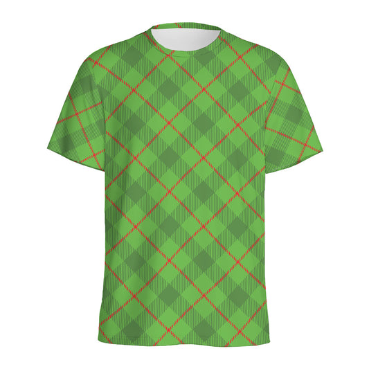 Green And Red Plaid Pattern Print Men's Sports T-Shirt