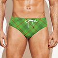 Green And Red Plaid Pattern Print Men's Swim Briefs