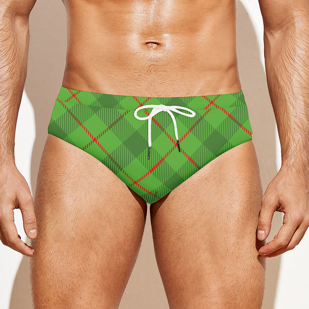 Green And Red Plaid Pattern Print Men's Swim Briefs