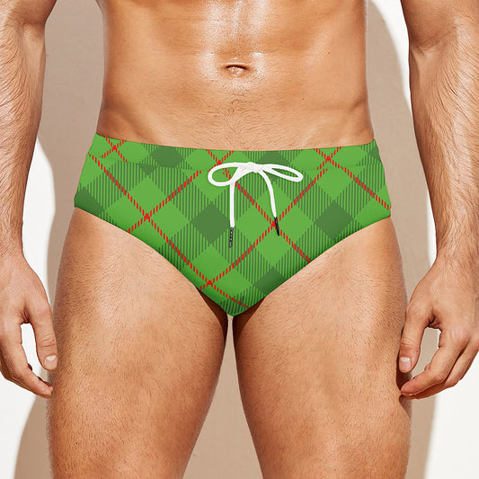 Green And Red Plaid Pattern Print Men's Swim Briefs