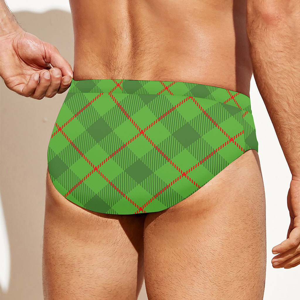 Green And Red Plaid Pattern Print Men's Swim Briefs