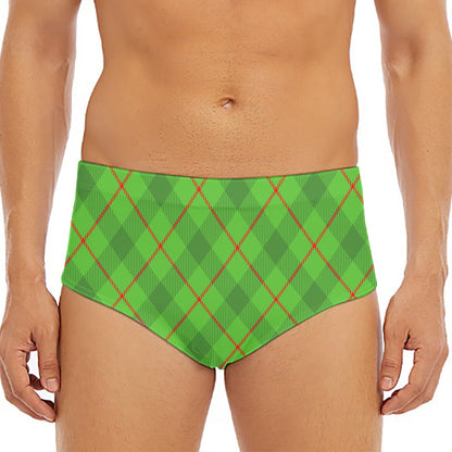 Green And Red Plaid Pattern Print Men's Triangle Swim Briefs