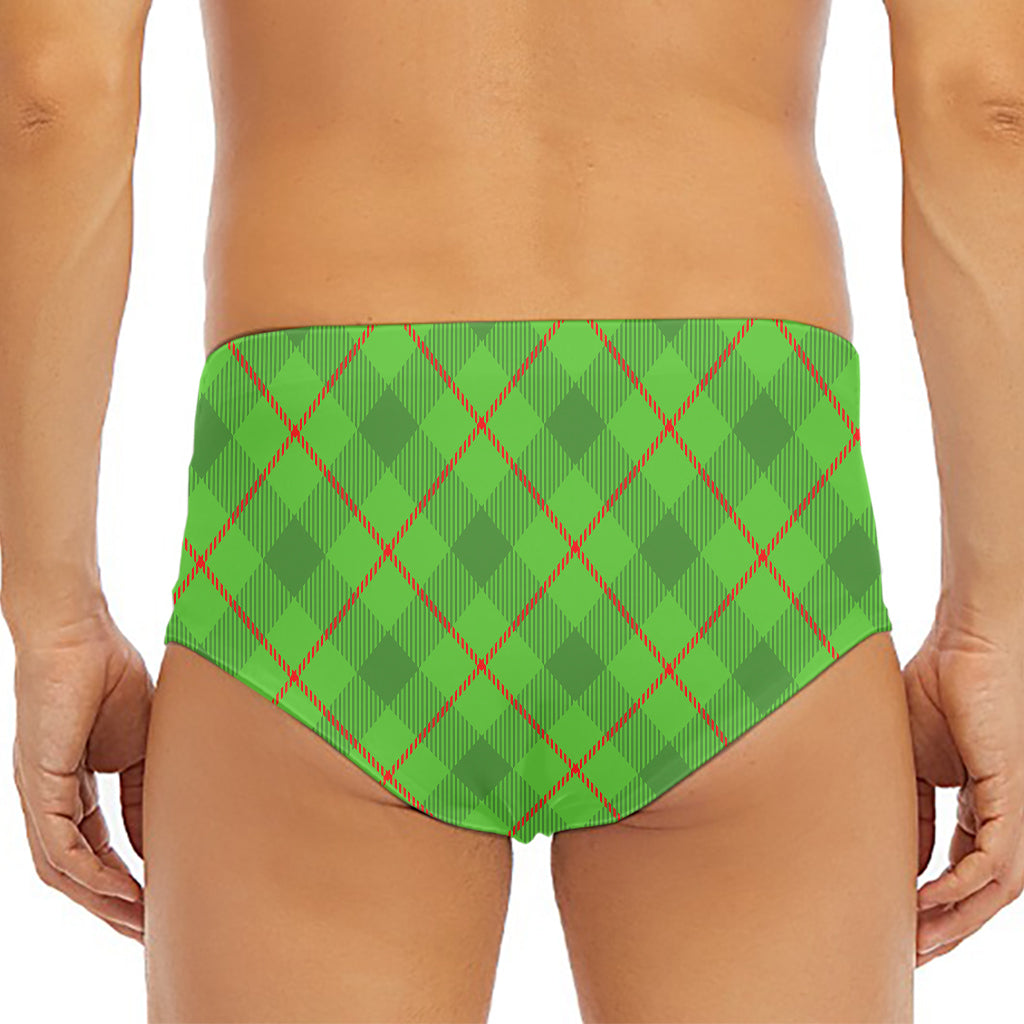 Green And Red Plaid Pattern Print Men's Triangle Swim Briefs