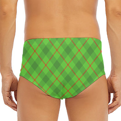Green And Red Plaid Pattern Print Men's Triangle Swim Briefs