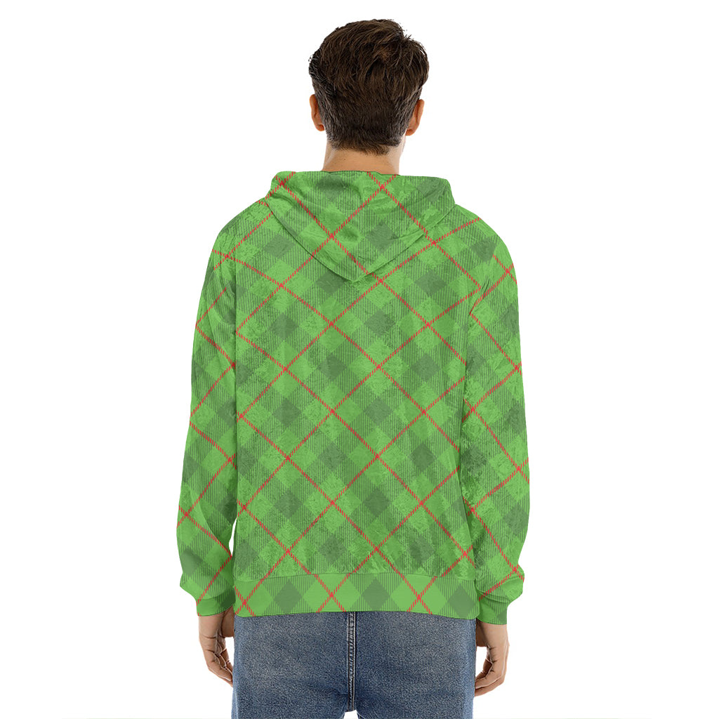 Green And Red Plaid Pattern Print Men's Velvet Pullover Hoodie