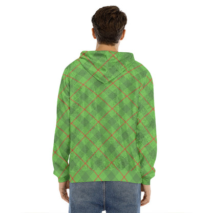 Green And Red Plaid Pattern Print Men's Velvet Pullover Hoodie