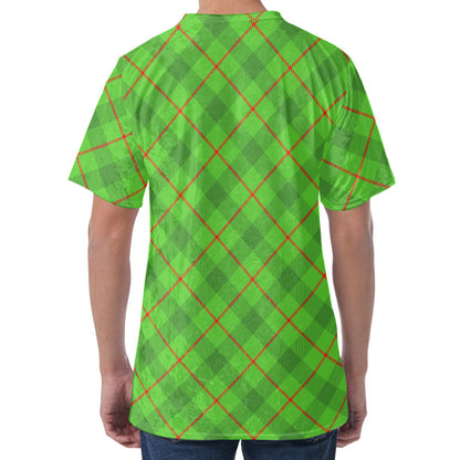 Green And Red Plaid Pattern Print Men's Velvet T-Shirt