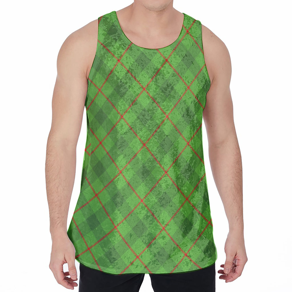 Green And Red Plaid Pattern Print Men's Velvet Tank Top