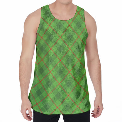 Green And Red Plaid Pattern Print Men's Velvet Tank Top