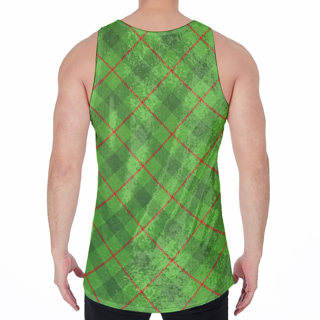 Green And Red Plaid Pattern Print Men's Velvet Tank Top