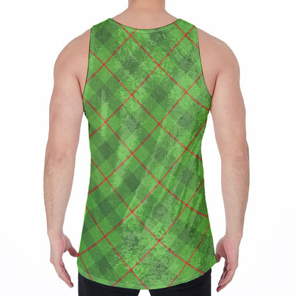 Green And Red Plaid Pattern Print Men's Velvet Tank Top