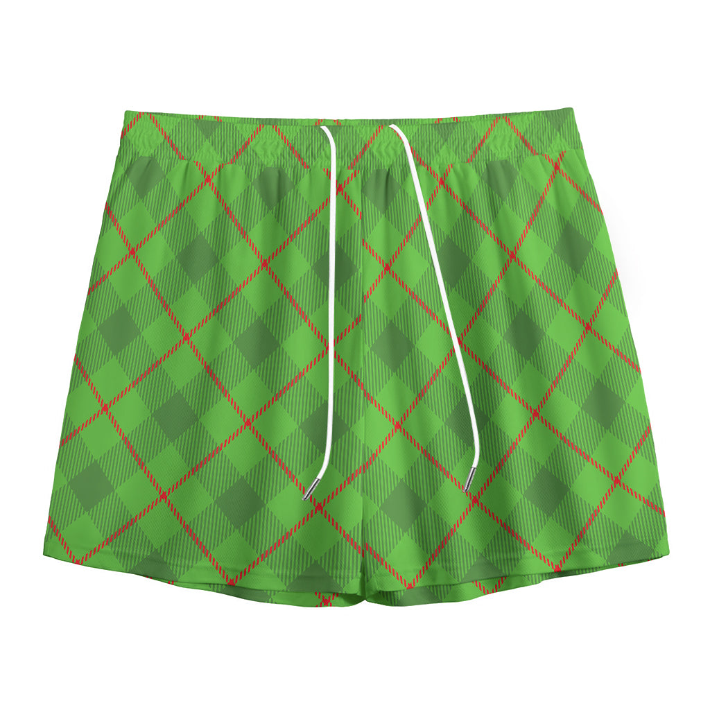 Green And Red Plaid Pattern Print Mesh Shorts