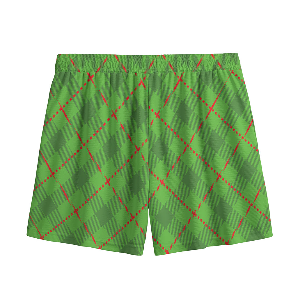 Green And Red Plaid Pattern Print Mesh Shorts