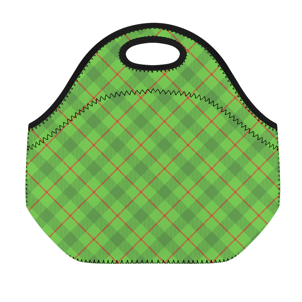 Green And Red Plaid Pattern Print Neoprene Lunch Bag