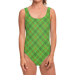 Green And Red Plaid Pattern Print One Piece Swimsuit