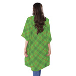 Green And Red Plaid Pattern Print Open Front Beach Cover Up