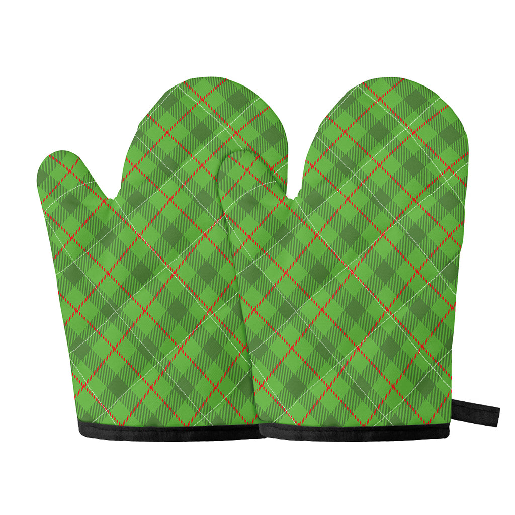 Green And Red Plaid Pattern Print Oven Mitts