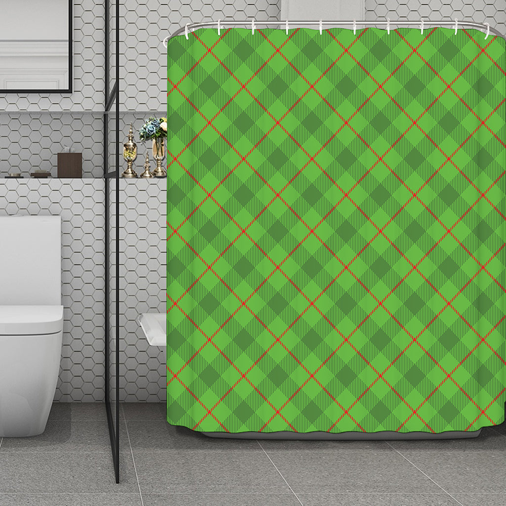 Green And Red Plaid Pattern Print Polyester Shower Curtain