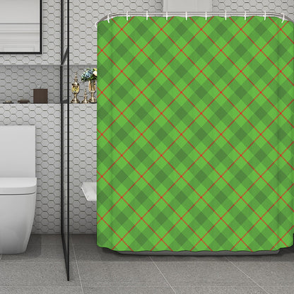 Green And Red Plaid Pattern Print Polyester Shower Curtain