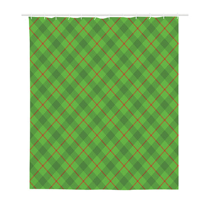 Green And Red Plaid Pattern Print Polyester Shower Curtain