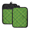 Green And Red Plaid Pattern Print Pot Holders With Pocket