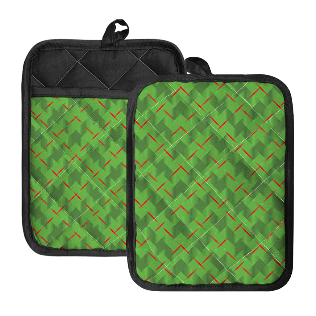 Green And Red Plaid Pattern Print Pot Holders With Pocket