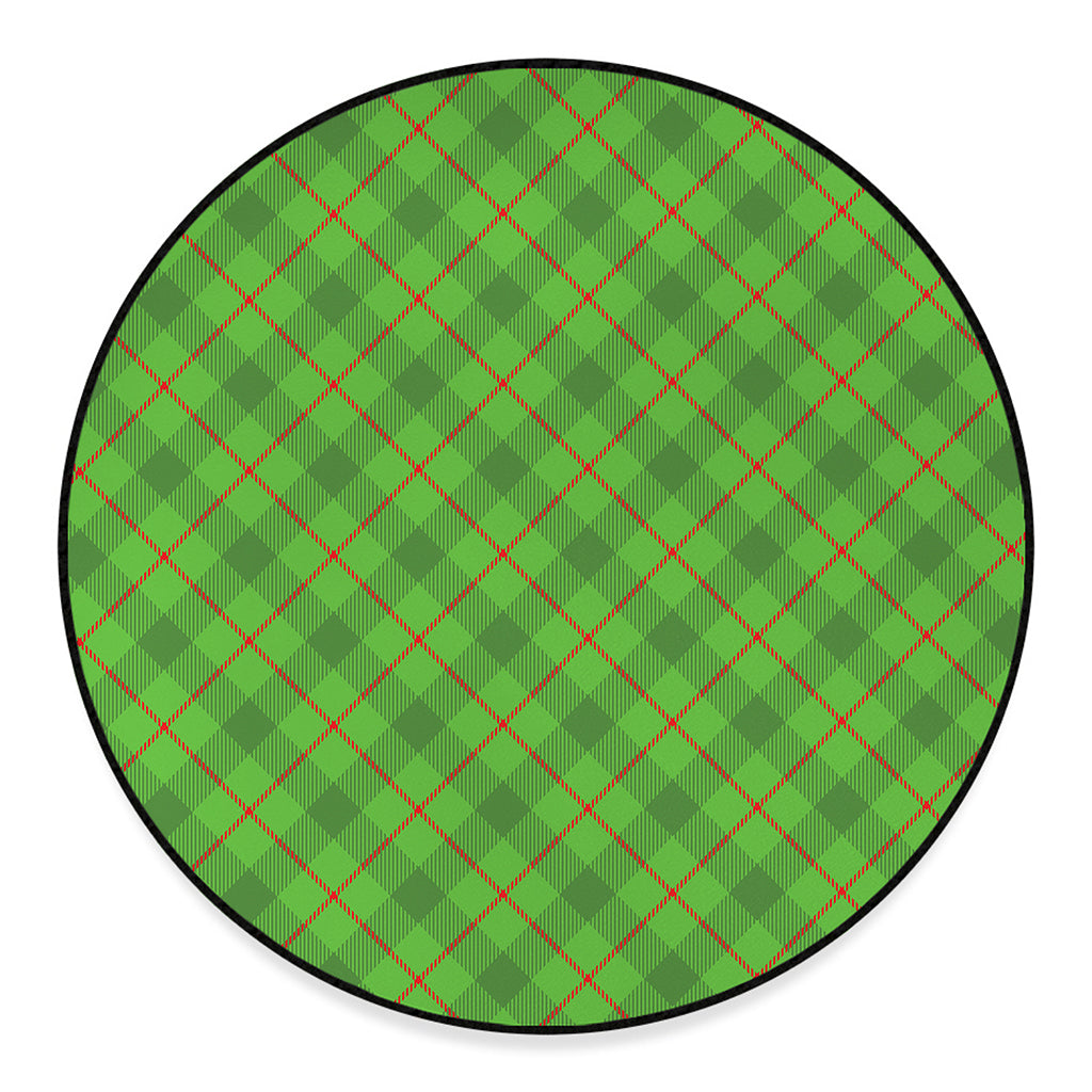 Green And Red Plaid Pattern Print Round Floor Mat