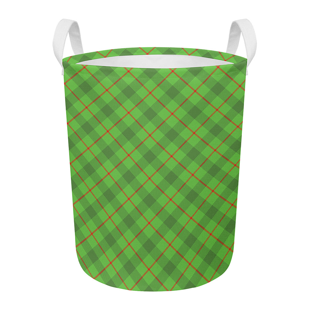 Green And Red Plaid Pattern Print Round Laundry Basket