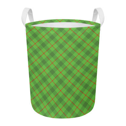 Green And Red Plaid Pattern Print Round Laundry Basket