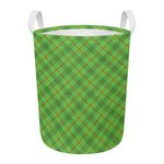 Green And Red Plaid Pattern Print Round Laundry Basket
