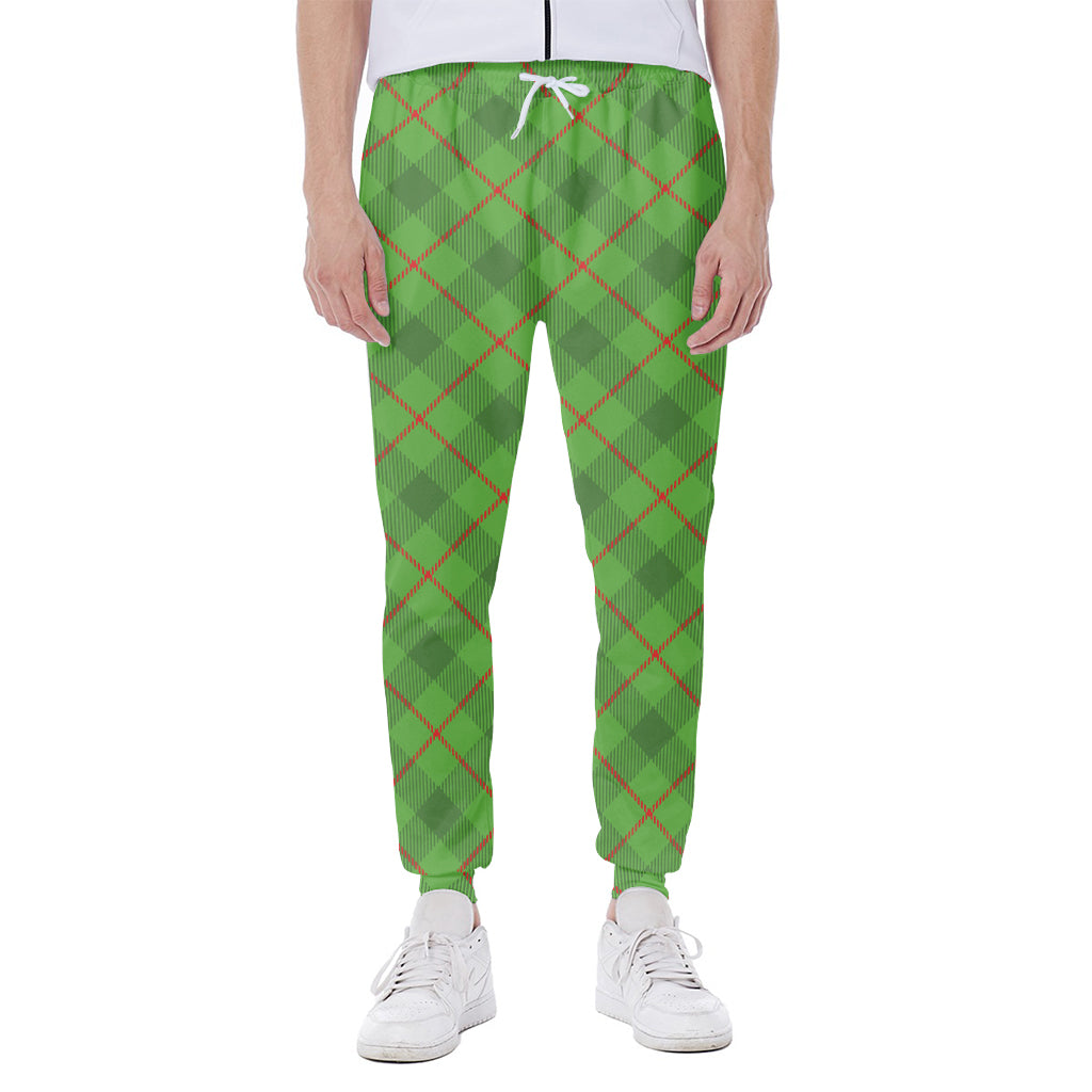 Green And Red Plaid Pattern Print Scuba Joggers