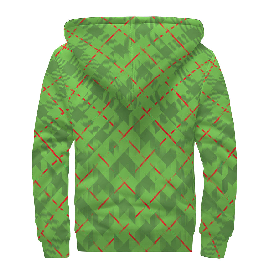 Green And Red Plaid Pattern Print Sherpa Lined Zip Up Hoodie