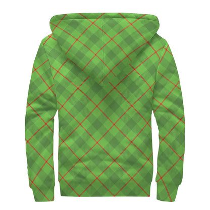 Green And Red Plaid Pattern Print Sherpa Lined Zip Up Hoodie